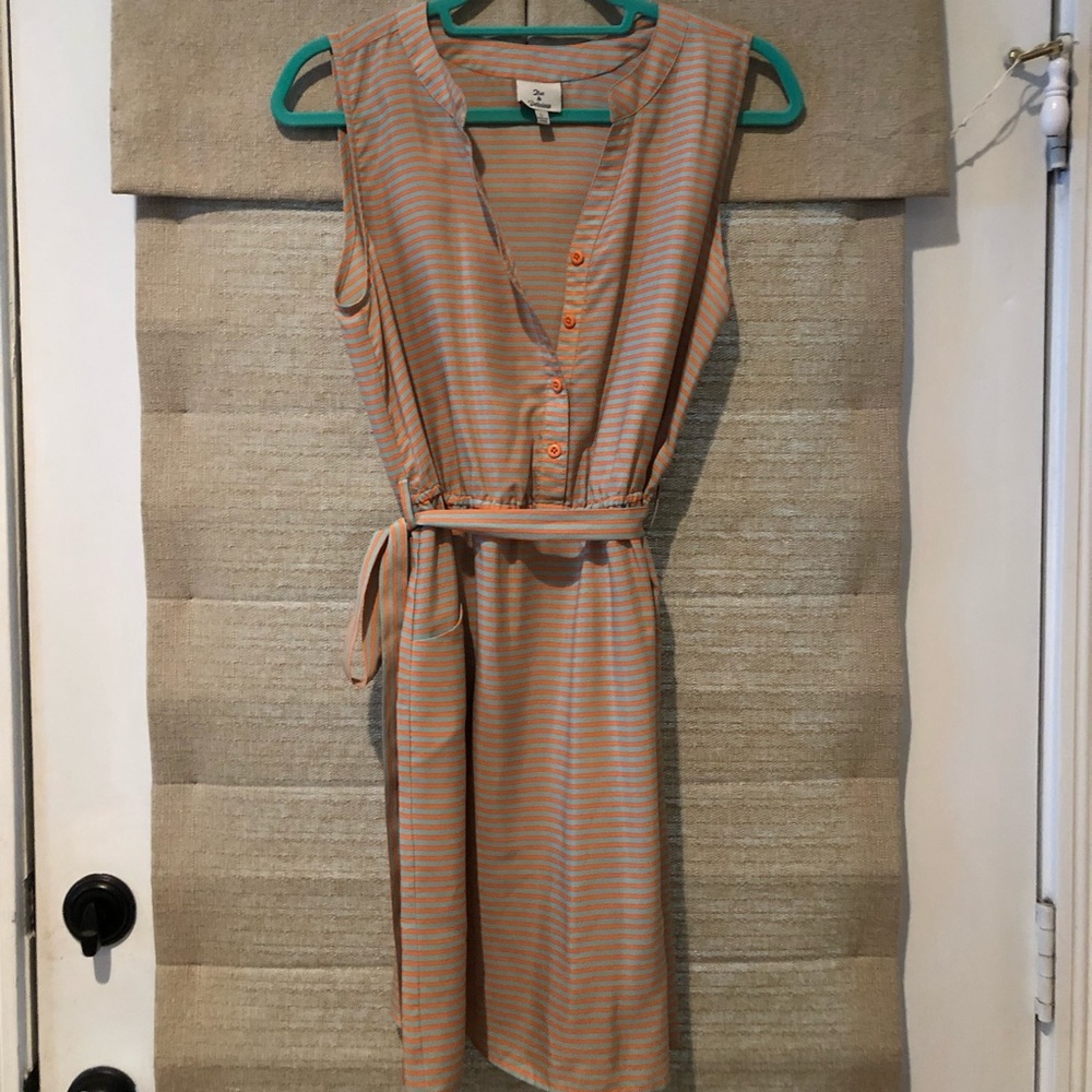 Striped sleeveless tie waste dress